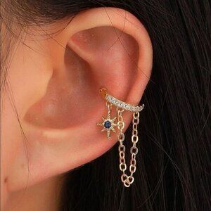 Gold 1pc Rhinestone Chain Ear Cuff